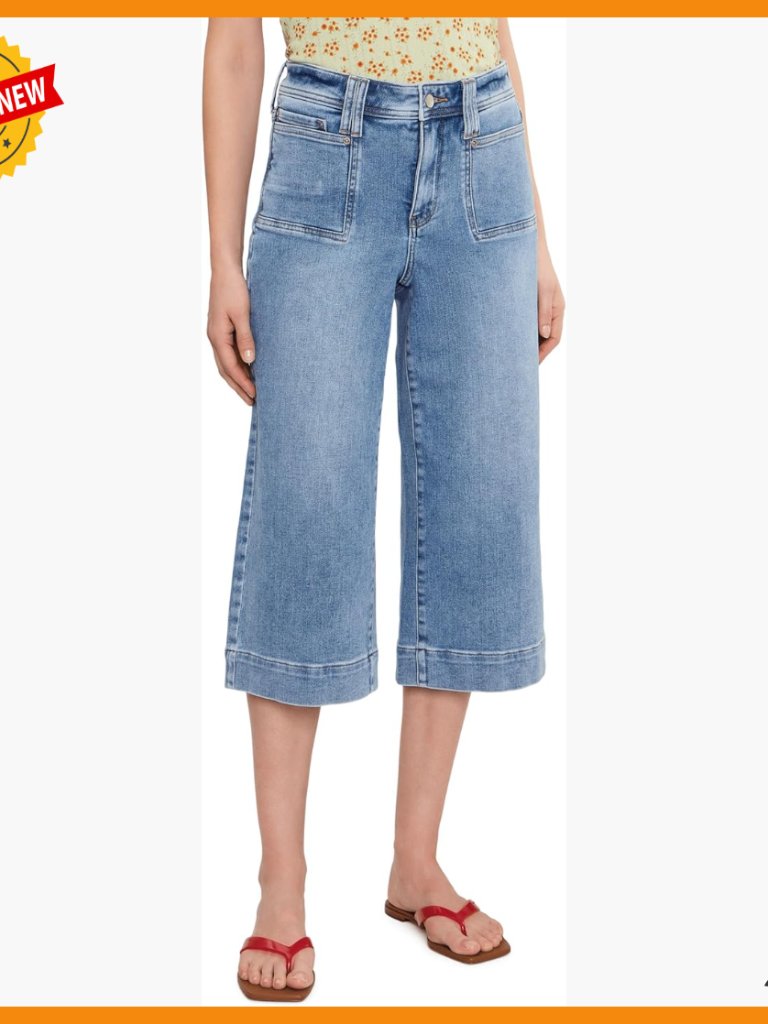 Petite Wide Leg Capri Jeans With Patch Pockets, Flattering Fit
